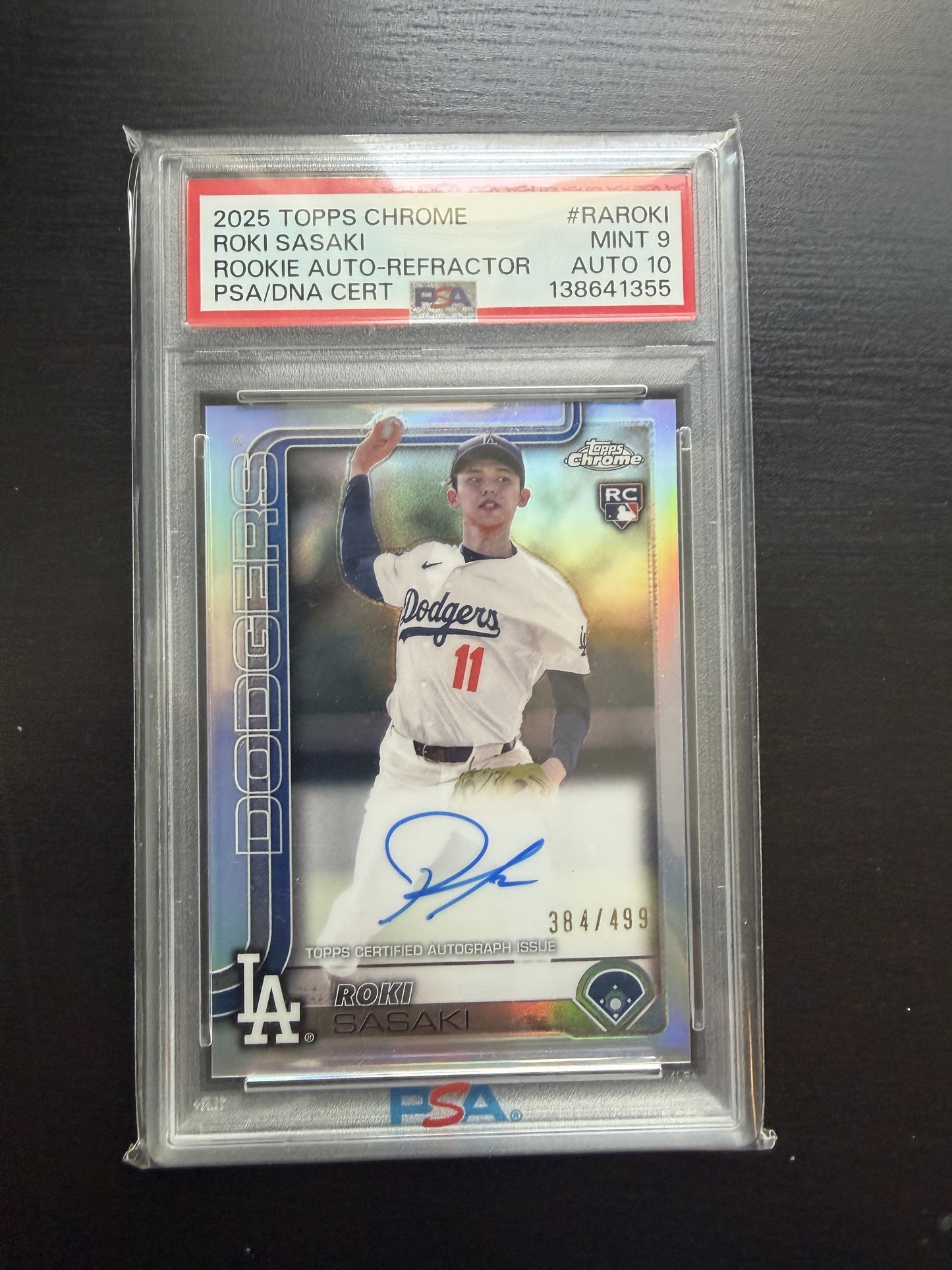 ROKI SASAKI 2025 ROOKIE AUTO #384/499 PSA 9 MINT 10